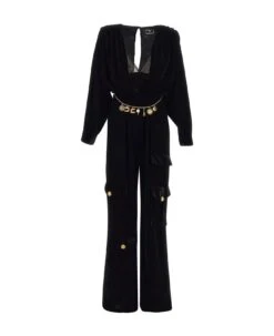 Elisabetta Franchi Embellished Layered V-neck Velvet Jumpsuit