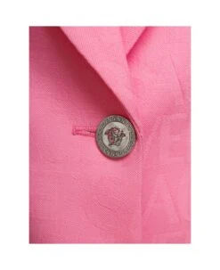Versace Pink Single-breasted Jacket With All-over Tonal Logo Lettering Print In Wool Woman -Italist Store 6d3efe7f2f2f1e4d1214229c7a389668