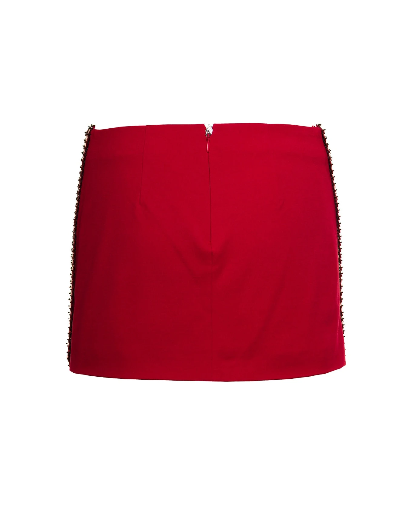 'rue' Red Low Waisted Miniskirt With Rectangular Mirror Sequins In Techno Jersey Woman 2 'rue' Red Low Waisted Miniskirt With Rectangular Mirror Sequins In Techno Jersey Woman - Image 2
