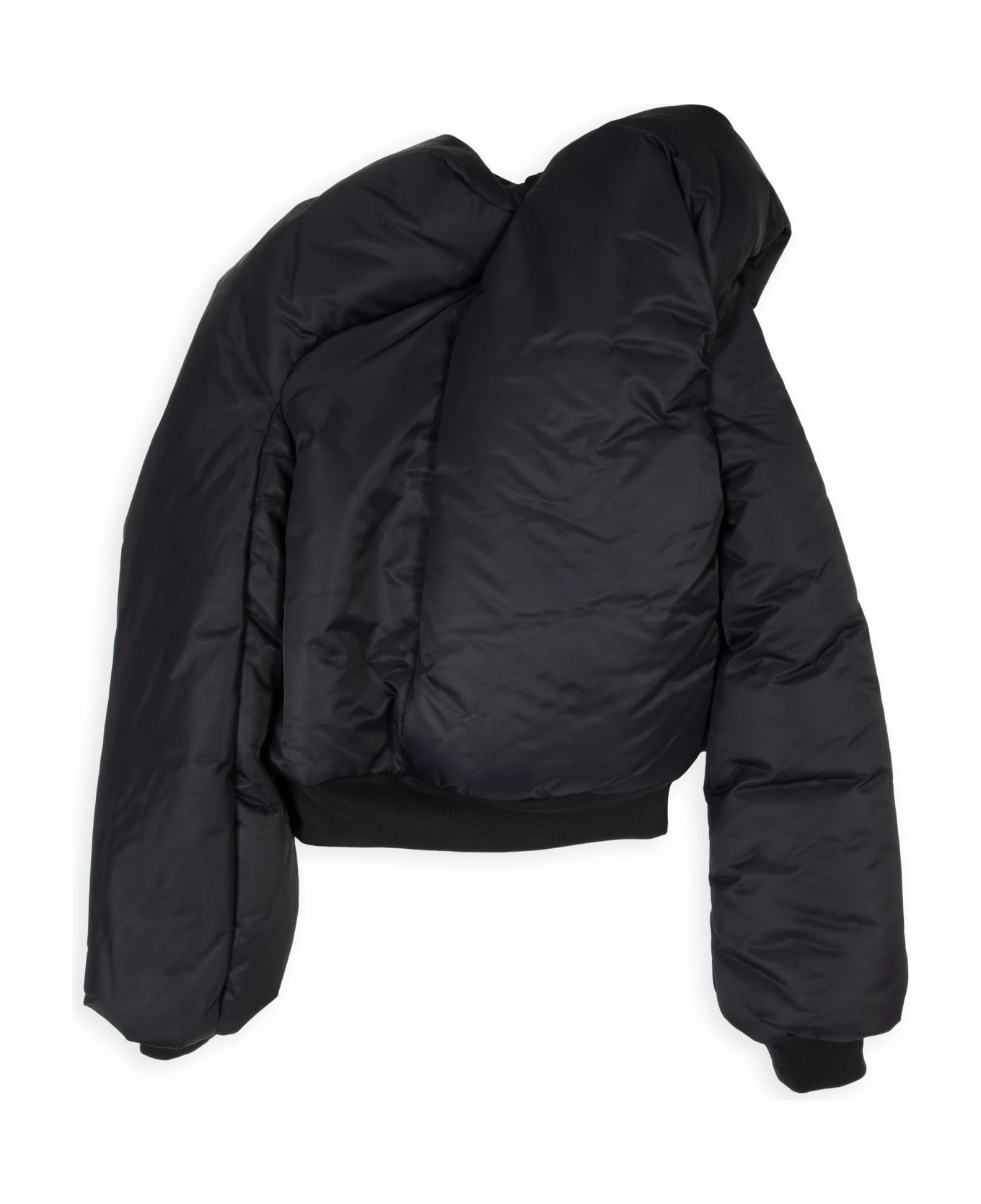 Doll Bomber Black Nylon Asymmetrical Draped Bomber Jacket - Doll Bomber 2 Doll Bomber Black Nylon Asymmetrical Draped Bomber Jacket - Doll Bomber - Image 2