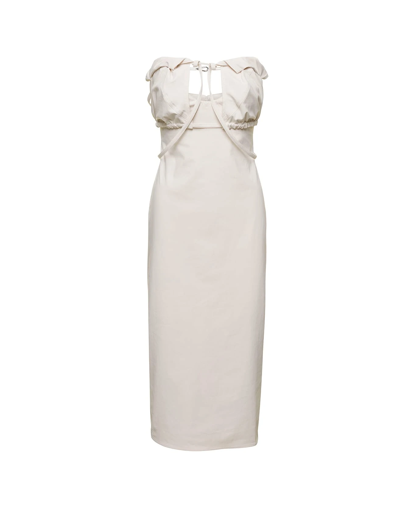 Jacquemus 'la Robe Bikin' Midi White Dress In Cotton Blend Woman 1 Jacquemus 'la Robe Bikin' Midi White Dress In Cotton Blend Woman