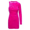 Versace Fuchsia One-shoulder Mini Dress With Greca Detail And Cut-out At The Back In Crushed Velvet Woman