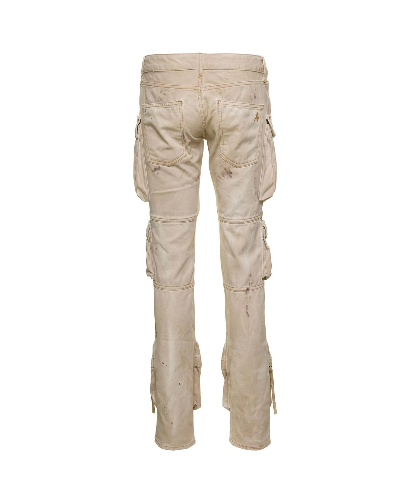 'essie' Beige Low Waisted Jeans With Cargo Pockets And Logo Embroidery In Cotton Denim Woman 2 'essie' Beige Low Waisted Jeans With Cargo Pockets And Logo Embroidery In Cotton Denim Woman - Image 2