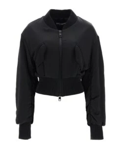 Dolce & Gabbana Charmeuse Bomber Jacket With Draped Sleeves