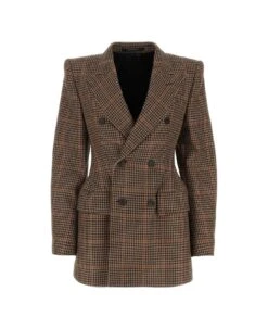 Balenciaga Double-breasted Houndstooth Pattern Jacket