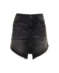 Grey Denim Mini Skirt With Cut-out Detail Balenciaga Woman