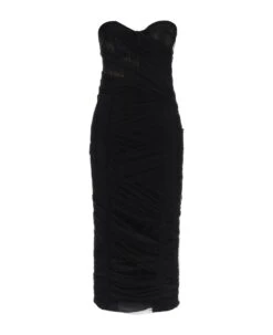 Dolce & Gabbana Midi Bustier Dress In Draped Tulle