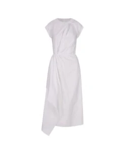 Alexander McQueen White Midi Dress With Knot Detail