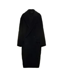 Balenciaga Black Oversized Coat With Front Pockets In Cashmere Blend Woman