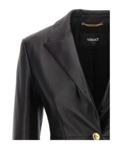 Versace Single-breasted Leather Blazer -Italist Store 89f2a141dcffd223b34a430bd4af46e7