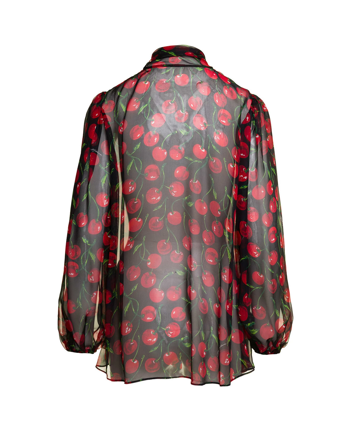 Dolce & Gabbana Black Blouse With Transparent All-over 'cherise' Print In Silk Woman 2 Dolce & Gabbana Black Blouse With Transparent All-over 'cherise' Print In Silk Woman - Image 2