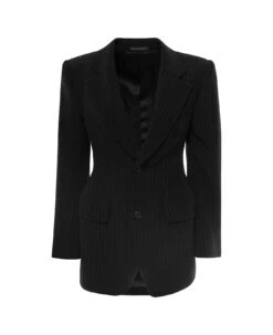 Balenciaga 'hourglass' Black Pinstripe Single-breasted Jacket In Stretch Wool Woman