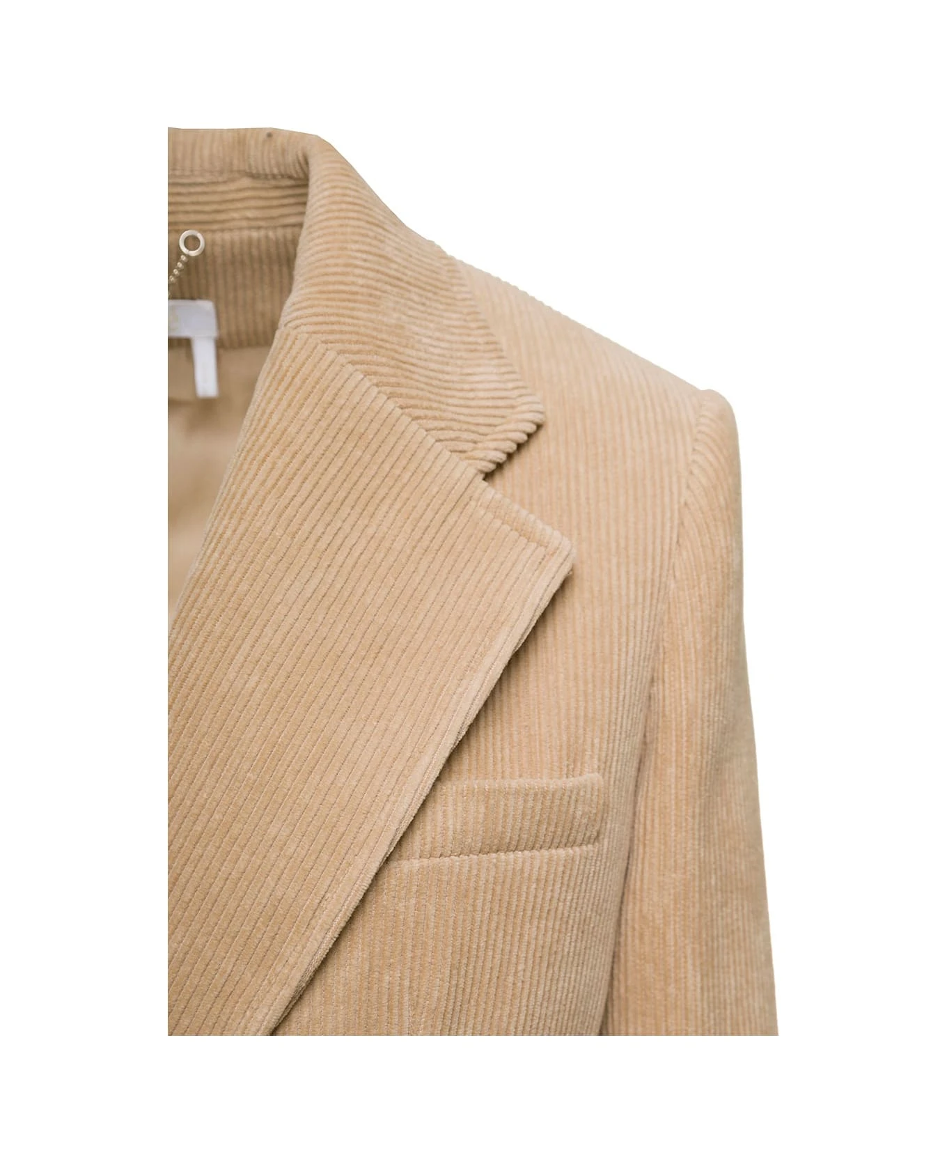 Chloé Beige Single-breasted Jacket With Notched Revers In Cotton Velvet Woman 3 Chloé Beige Single-breasted Jacket With Notched Revers In Cotton Velvet Woman - Image 3