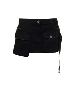 'fay' Black Low Waisted Multi-pockets Skirt In Denim Woman