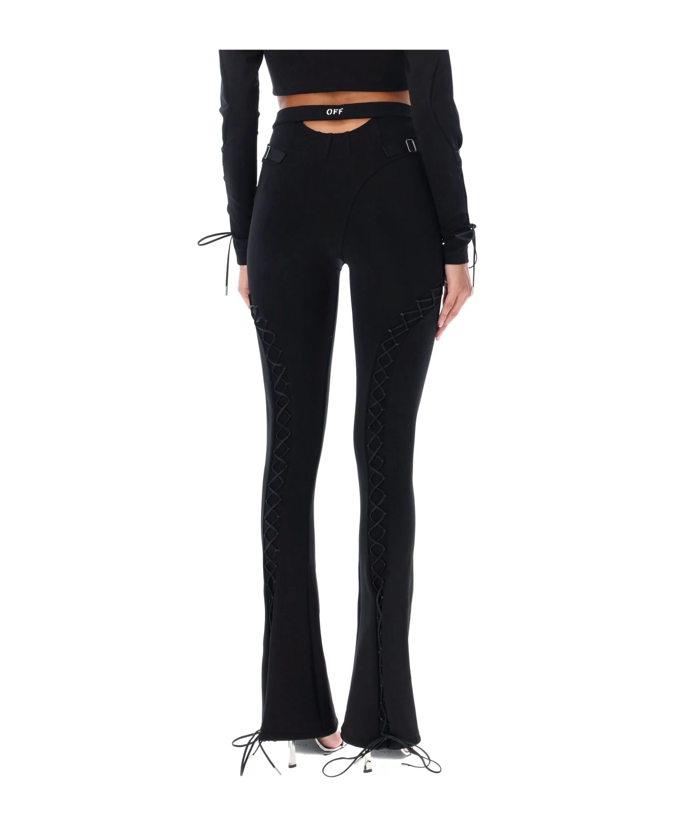 Off-White Lace-up Split Leggings 2 Off-White Lace-up Split Leggings - Image 2