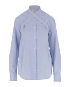 Off-White Cotton Shirt With Crisscross Detail