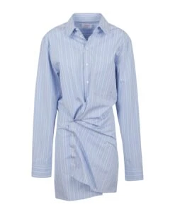 Off-White Stripe Poplin Twist Shirt Dress