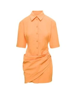 Jacquemus Orange Mini Shirt Dress La Robe Camisa In Cotton Blend Woman