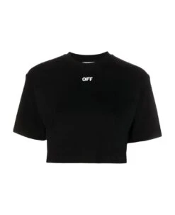 Off-White Black Stretch Cotton Cropped T-shirt