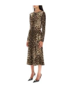 Dolce & Gabbana Midi Dress In Leopard Cady -Italist Store 9c68ada3a7f93c10b242628c008ed0f8