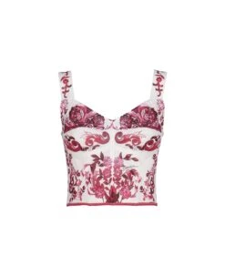 Dolce & Gabbana Marquisette Bustier Top With Majolica Print