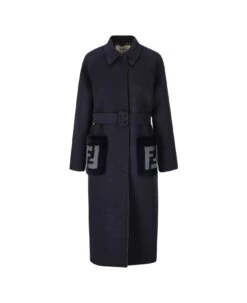 FENDI Double-breasted Midi Straight Cut Coat