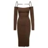 Jacquemus 'le Robe Sierra' Long Brown Ribbed Off-the-shoulder Dress In Viscose Blend Woman