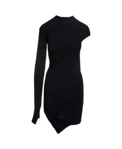 Balenciaga Black Mini One-shoulder Dress With Asymmetric Motif In Viscose Woman