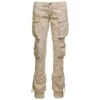 'essie' Beige Low Waisted Jeans With Cargo Pockets And Logo Embroidery In Cotton Denim Woman