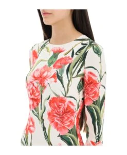 Dolce & Gabbana Long-sleeved Sheath Dress Carnation Print -Italist Store b106f67f3cc68286b9f8c493c4c97bdc