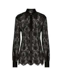 Dolce & Gabbana Black Slim Shirt With Satin Details In Chantilly Lace Woman