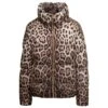 Dolce & Gabbana Brown Down Jacket With High-neck With All-over Leo Print In Nylon Woman