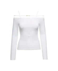 Jacquemus 'sierra' White Long-sleeve Top With Logo Detail In Jersey Woman