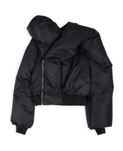 Doll Bomber Black Nylon Asymmetrical Draped Bomber Jacket - Doll Bomber