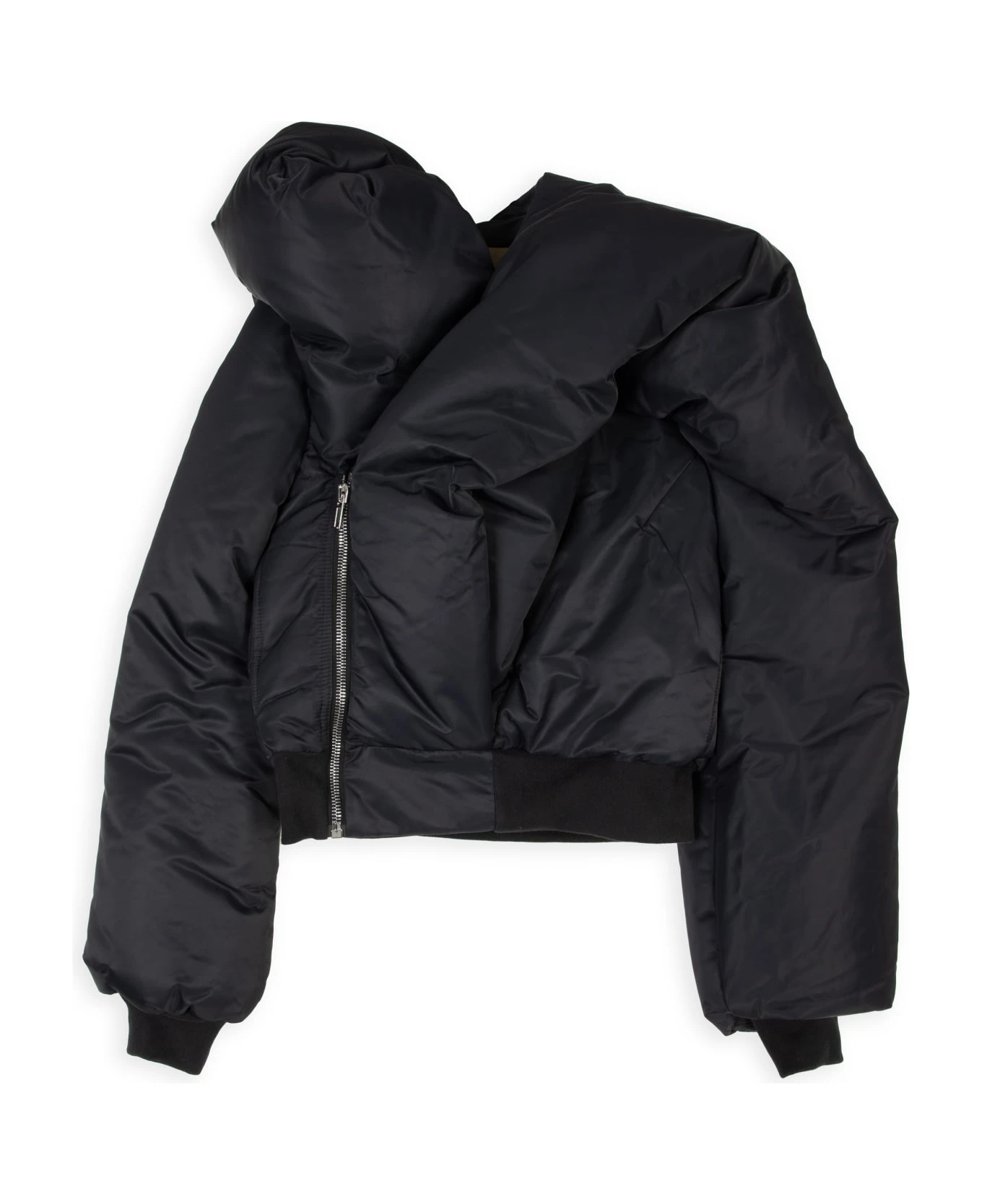 Doll Bomber Black Nylon Asymmetrical Draped Bomber Jacket - Doll Bomber 1 Doll Bomber Black Nylon Asymmetrical Draped Bomber Jacket - Doll Bomber