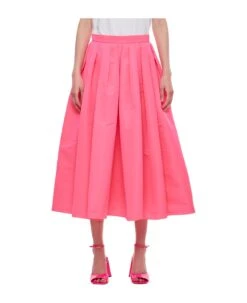 Alexander McQueen Polyfaille Pleated Midi Skirt