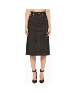 Alexander McQueen Blue Denim Pencil Skirt