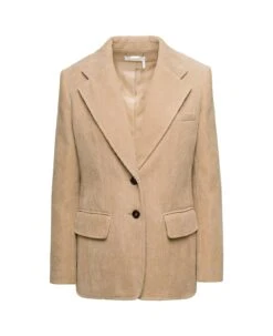 Chloé Beige Single-breasted Jacket With Notched Revers In Cotton Velvet Woman