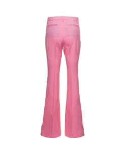 Versace Pink Flare Pants With Tonal Logo Lettering In Wool Woman