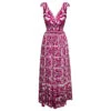 Dolce & Gabbana Fuchsia And White Long Sleeveless Dress With Majolica-print In Cotton Woman