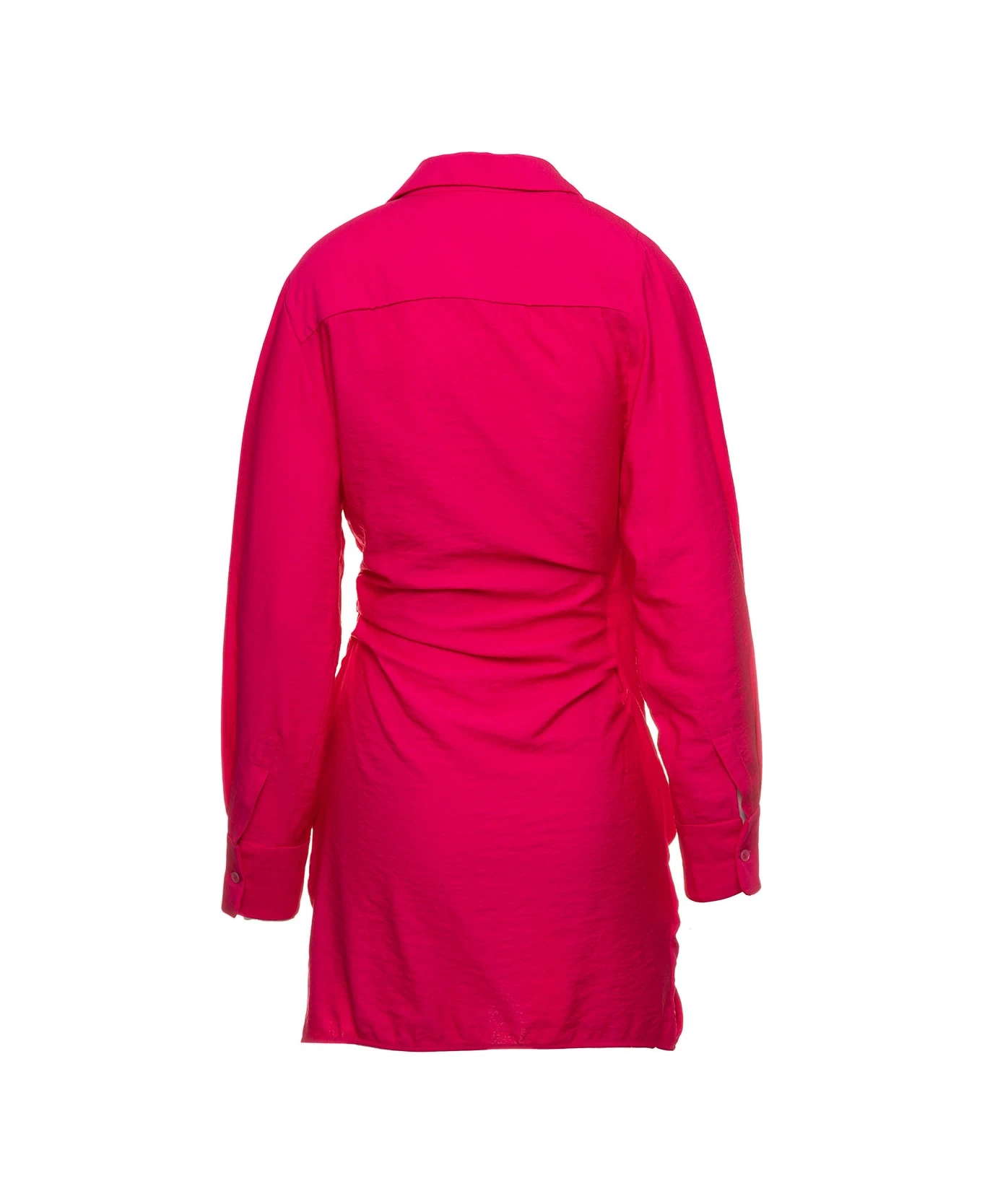 'la Robe Bahia' Fuchsia Short Draped Shirt Dress In Viscose Woman Jacquemus 2 'la Robe Bahia' Fuchsia Short Draped Shirt Dress In Viscose Woman Jacquemus - Image 2