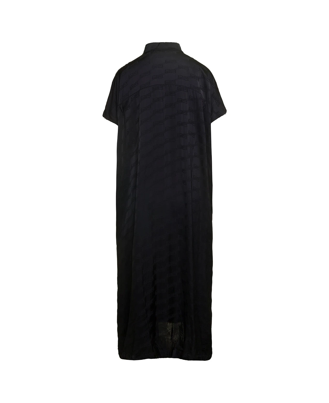 Balenciaga Maxi Black Chemisier Dress With Bb Monogram Jacquard In Viscose Woman 2 Balenciaga Maxi Black Chemisier Dress With Bb Monogram Jacquard In Viscose Woman - Image 2