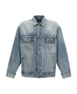 Balenciaga Logo Print Denim Jacket