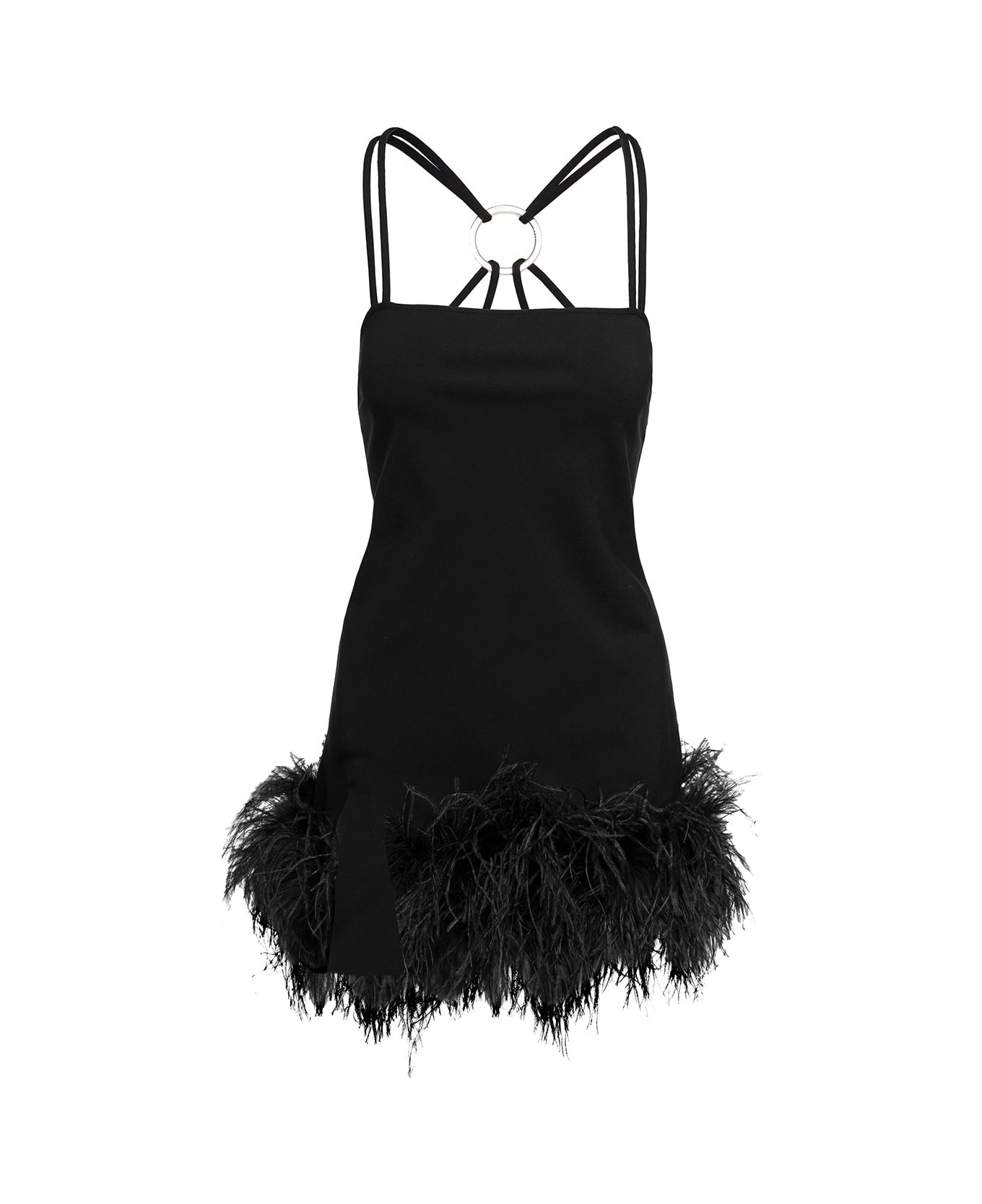 'fujiko' Mini Black Dress With Ostrich Boa Feathers And Side Split Woman The Attico 1 'fujiko' Mini Black Dress With Ostrich Boa Feathers And Side Split Woman The Attico