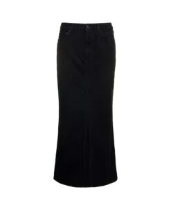 Balenciaga Maxi Black Skirt With Logo Patch At The Back In Cotton Denim Woman