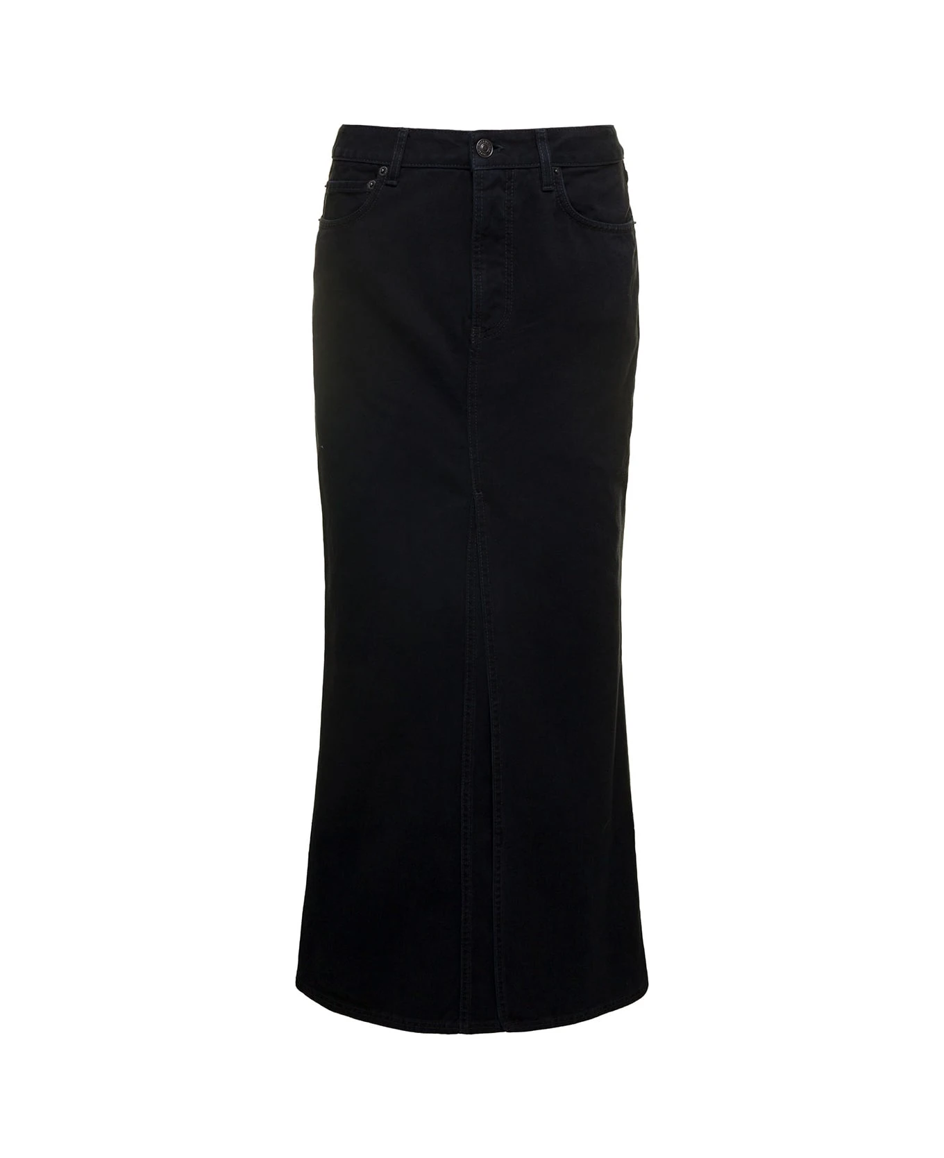 Balenciaga Maxi Black Skirt With Logo Patch At The Back In Cotton Denim Woman 1 Balenciaga Maxi Black Skirt With Logo Patch At The Back In Cotton Denim Woman