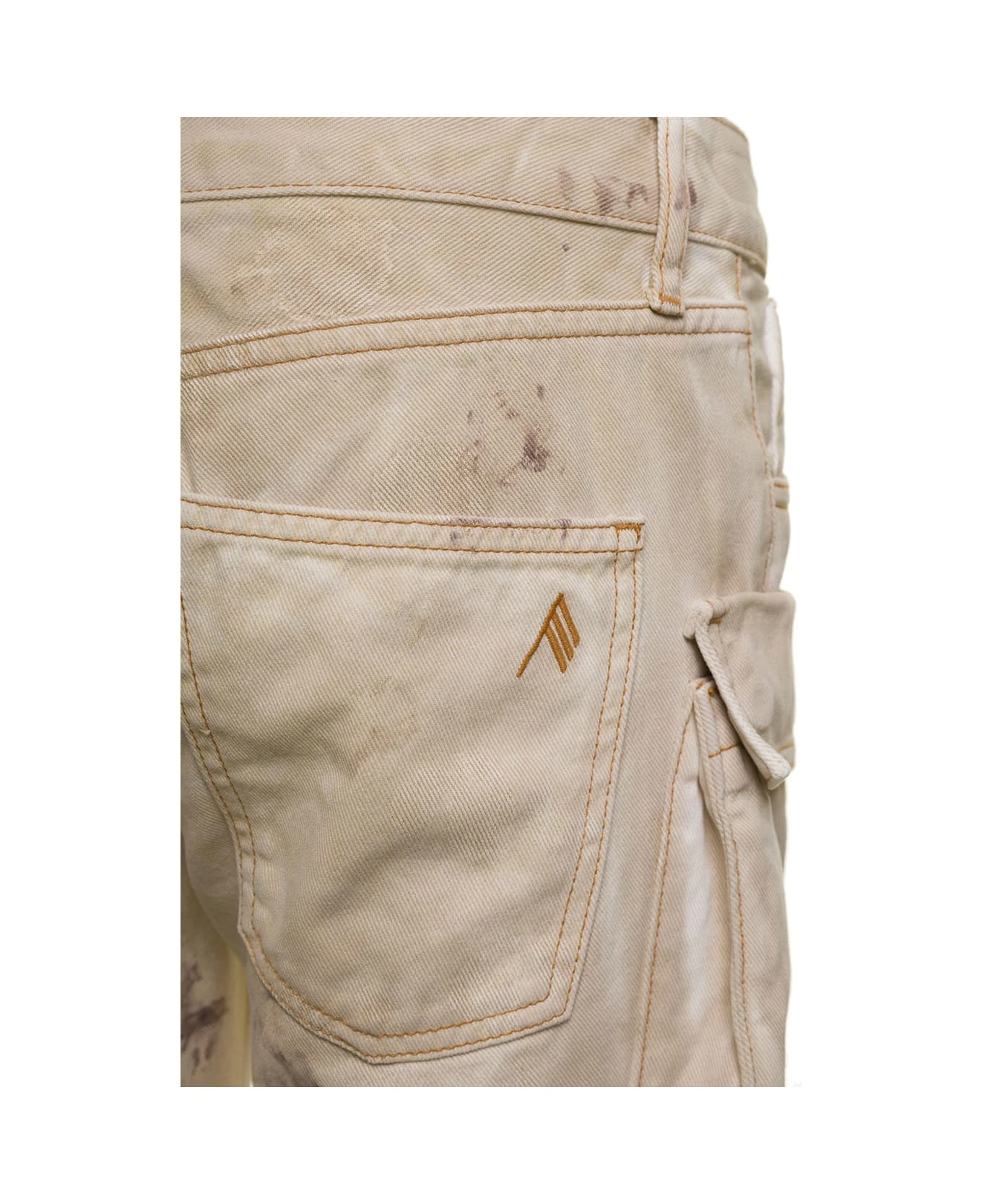'essie' Beige Low Waisted Jeans With Cargo Pockets And Logo Embroidery In Cotton Denim Woman 3 'essie' Beige Low Waisted Jeans With Cargo Pockets And Logo Embroidery In Cotton Denim Woman - Image 3