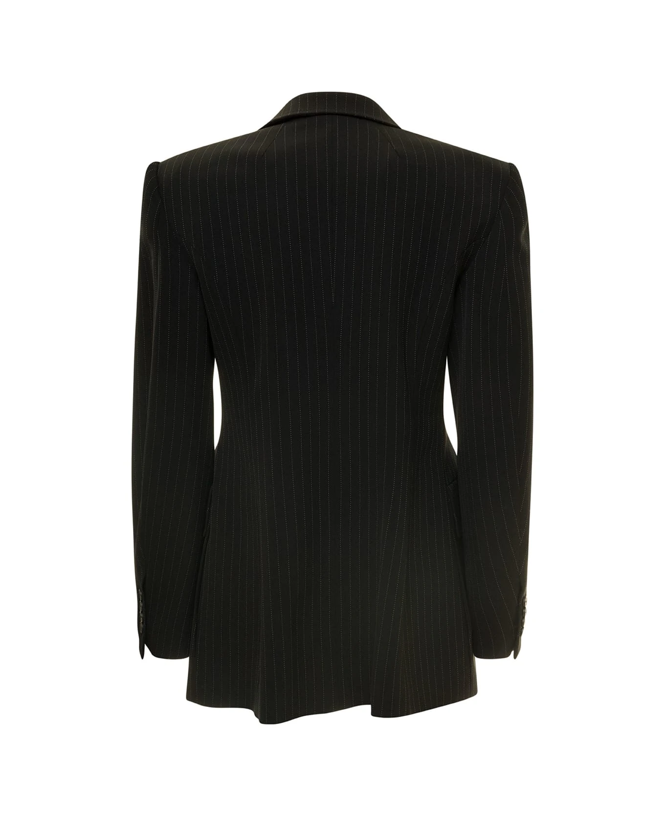 Balenciaga 'hourglass' Black Pinstripe Single-breasted Jacket In Stretch Wool Woman 2 Balenciaga 'hourglass' Black Pinstripe Single-breasted Jacket In Stretch Wool Woman - Image 2