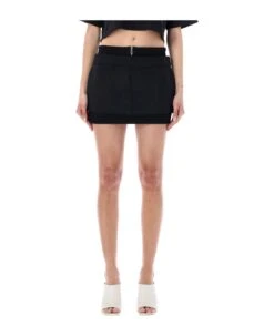 Off-White Wool Blend Rib Band Mini Skirt