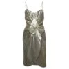 Maison Margiela Midi Ivory Dress With Bow Detail In Metallic Lurex Woman